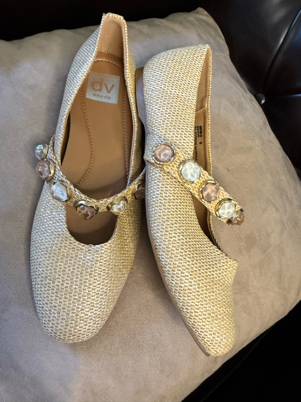 DV DOLCE VITA Mission Jewel Raffia Mary Jane Flats - Size 8